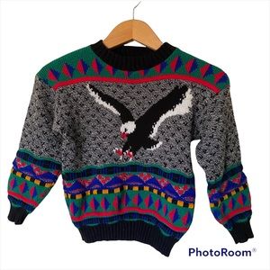 Vintage kids primary colours knit eagle sweater